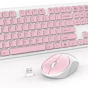 RATEL Wireless Keyboard Mouse Combo, 2.4GHz Slim Full-Sized Silent Wireless Keyboard and Mouse Combo with USB Nano Receiver for Laptop, PC (Pink)
