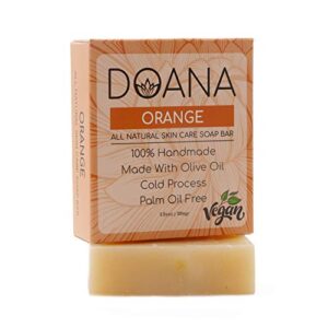 Orange Soap Bar – VEGAN With Olive Oil and Coconut Oil, Palm Oil Free, Reduce Wrinkles and Dark Spots, Effective Against Bacteria, Fight Against Cellulite