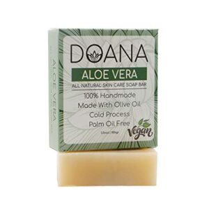 Aloe Vera Soap Bar VEGAN With Olive Oil and Coconut Oil, Palm Oil Free, Anti-Acne, Anti Pimple, Great Moisturizer, Anti-Aging Effect, Rich in Vitamins, Anti Oxidant, Recovers Damage Caused by Dry Skin