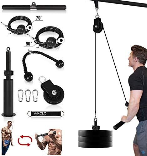 Mikolo Fitness LAT and Lift Pulley System, Dual Cable Machine(70” and 90”) with Upgraded Loading Pin for Triceps Pull Down, Biceps Curl, Back, Forearm, Shoulder-Home Gym Equipment(Patent)