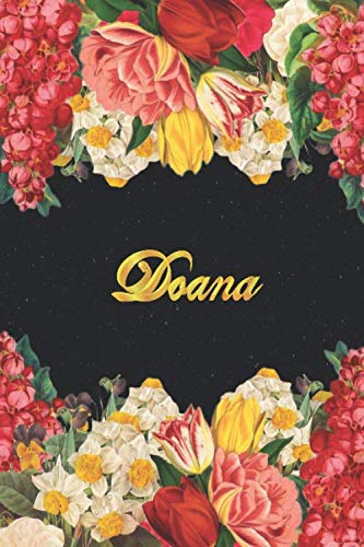 Doana: Lined Notebook / Journal with Personalized Name, & Monogram initial D on the Back Cover, Floral cover, Gift for Girls & Women