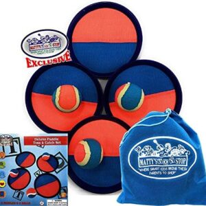 Matty’s Toy Stop Deluxe Toss & Catch (Hook & Loop) Tropical Colors Paddle Game Set with 4 Paddles, 3 Balls & Storage Bag – Perfect for The Beach, Backyard or in The House!
