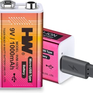 HW 9V Li-ion Rechargeable Battery, 9 Volt/1000mAh(9000 mWh) Long Lasting Rechargeable Batteries with Micro-USB, 1000 Cycles Charge, 1.5 Hrs Fast Charging, LED Indicator, 1 Pack